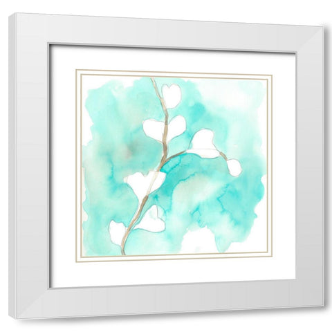 Teal and Ochre Ginko VII White Modern Wood Framed Art Print with Double Matting by Vess, June Erica