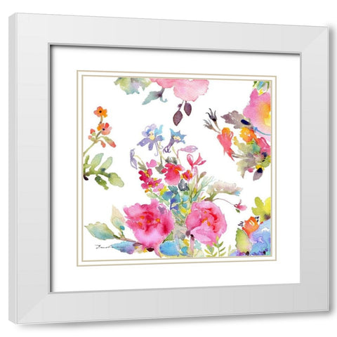 Watercolor Flower Composition I White Modern Wood Framed Art Print with Double Matting by Evelia Designs