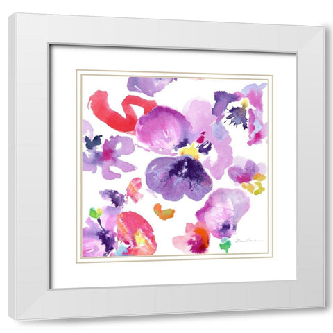 Watercolor Flower Composition III White Modern Wood Framed Art Print with Double Matting by Evelia Designs