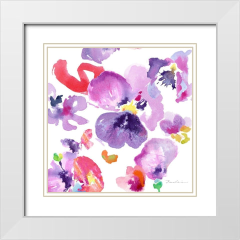 Watercolor Flower Composition III White Modern Wood Framed Art Print with Double Matting by Evelia Designs