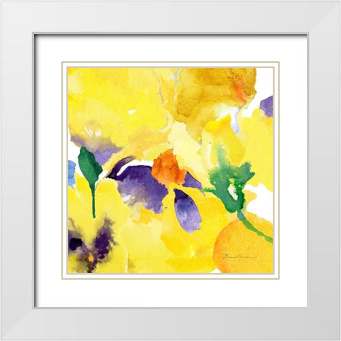 Watercolor Flower Composition V White Modern Wood Framed Art Print with Double Matting by Evelia Designs