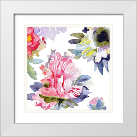 Watercolor Flower Composition VII White Modern Wood Framed Art Print with Double Matting by Evelia Designs