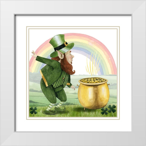 Leprechauns Rainbow II White Modern Wood Framed Art Print with Double Matting by Popp, Grace