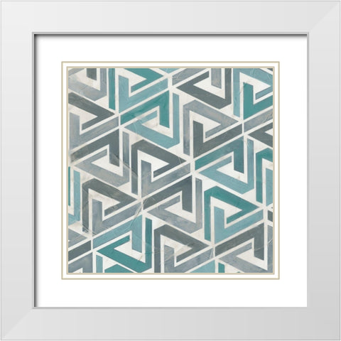 Teal Tile Collection II White Modern Wood Framed Art Print with Double Matting by Vess, June Erica