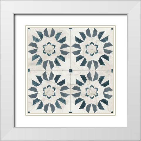 Teal Tile Collection III White Modern Wood Framed Art Print with Double Matting by Vess, June Erica