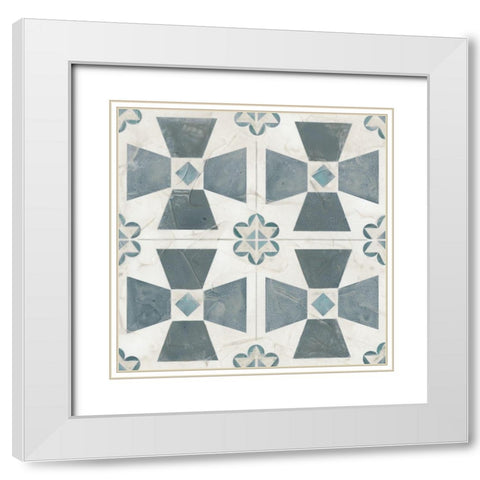 Teal Tile Collection IV White Modern Wood Framed Art Print with Double Matting by Vess, June Erica