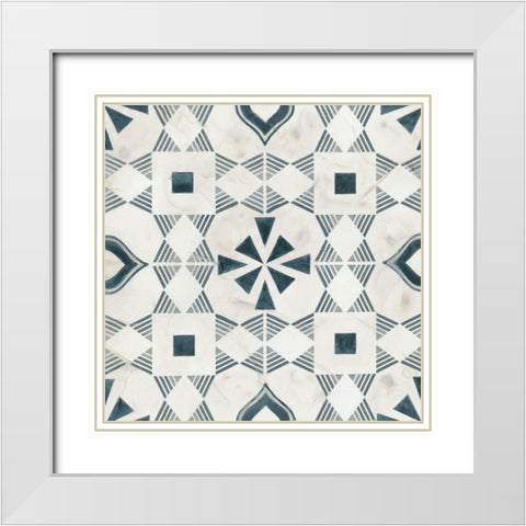 Teal Tile Collection V White Modern Wood Framed Art Print with Double Matting by Vess, June Erica
