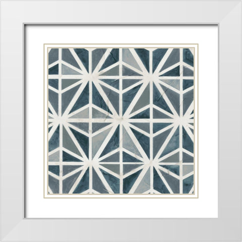 Teal Tile Collection VII White Modern Wood Framed Art Print with Double Matting by Vess, June Erica