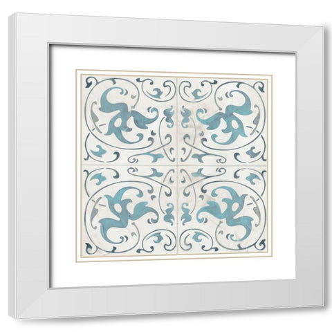 Teal Tile Collection VIII White Modern Wood Framed Art Print with Double Matting by Vess, June Erica