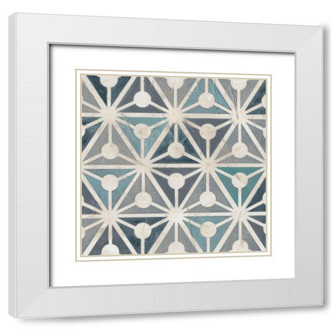 Teal Tile Collection IX White Modern Wood Framed Art Print with Double Matting by Vess, June Erica