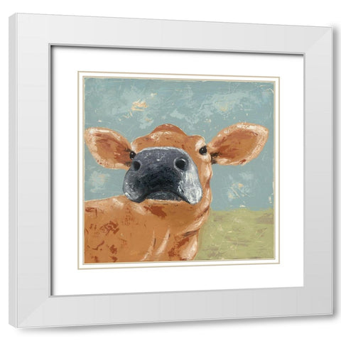 Farm Life-Cow White Modern Wood Framed Art Print with Double Matting by Reynolds, Jade