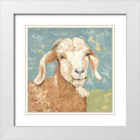 Farm Life-Brown Goat White Modern Wood Framed Art Print with Double Matting by Reynolds, Jade