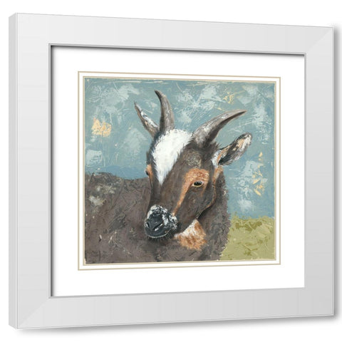 Farm Life-Grey Goat White Modern Wood Framed Art Print with Double Matting by Reynolds, Jade
