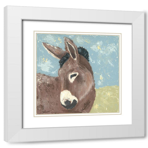 Farm Life-Donkey White Modern Wood Framed Art Print with Double Matting by Reynolds, Jade