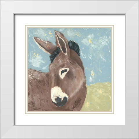 Farm Life-Donkey White Modern Wood Framed Art Print with Double Matting by Reynolds, Jade