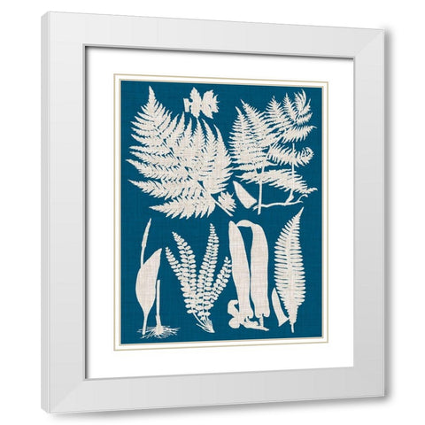 Linen and Blue Ferns I White Modern Wood Framed Art Print with Double Matting by Vision Studio