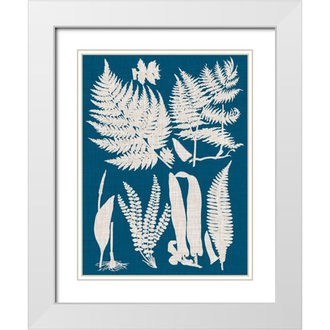 Linen and Blue Ferns I White Modern Wood Framed Art Print with Double Matting by Vision Studio