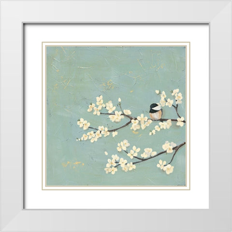 Chickadee and Dogwood I White Modern Wood Framed Art Print with Double Matting by Reynolds, Jade