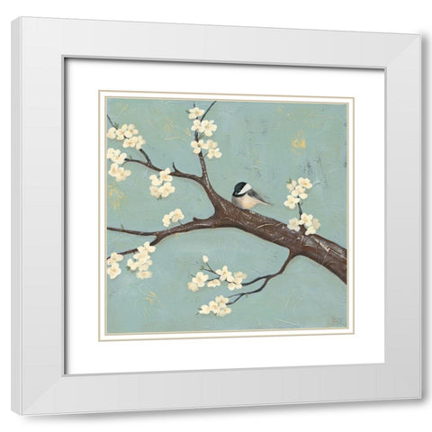 Chickadee and Dogwood II White Modern Wood Framed Art Print with Double Matting by Reynolds, Jade