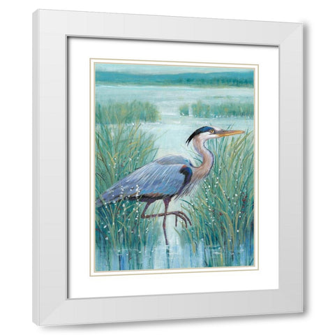 Wetland Heron I White Modern Wood Framed Art Print with Double Matting by OToole, Tim