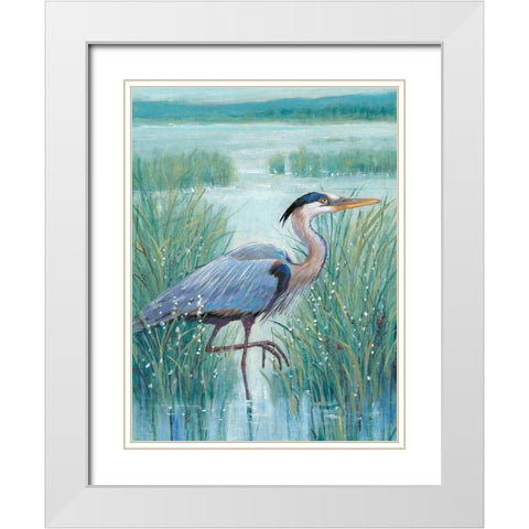 Wetland Heron I White Modern Wood Framed Art Print with Double Matting by OToole, Tim