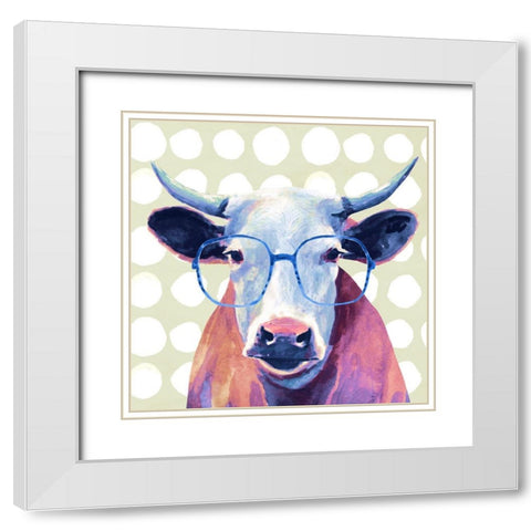 Bespectacled Bovine II White Modern Wood Framed Art Print with Double Matting by Borges, Victoria