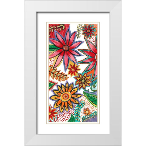 Flowering Garden Whimsy I White Modern Wood Framed Art Print with Double Matting by Moore, Regina
