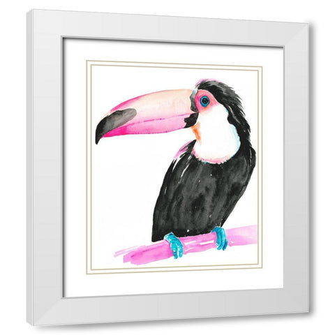 Technicolor Toucan II White Modern Wood Framed Art Print with Double Matting by Parker, Jennifer Paxton