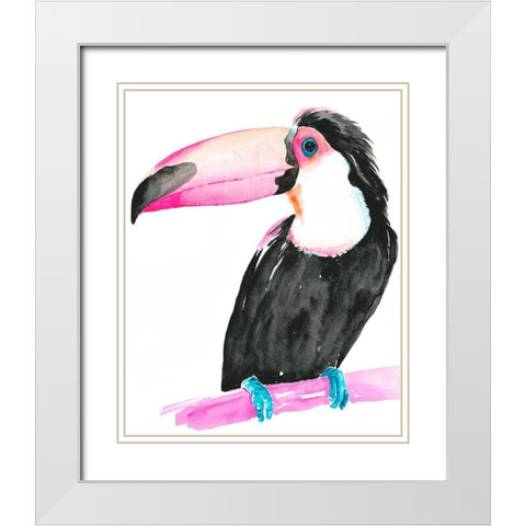 Technicolor Toucan II White Modern Wood Framed Art Print with Double Matting by Parker, Jennifer Paxton