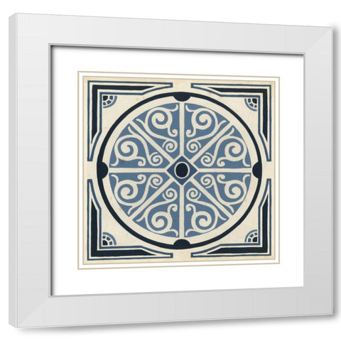Indigo Motif II White Modern Wood Framed Art Print with Double Matting by Vess, June Erica