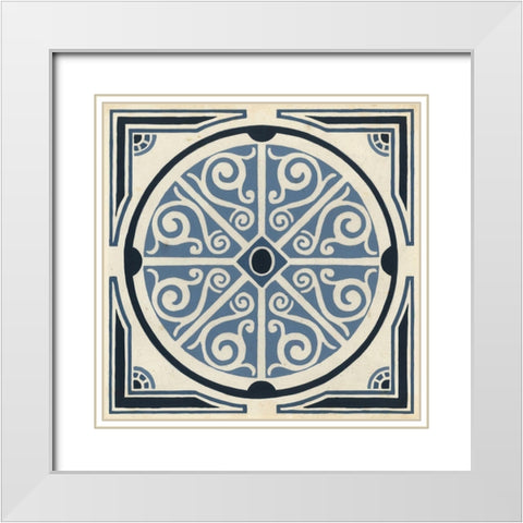 Indigo Motif II White Modern Wood Framed Art Print with Double Matting by Vess, June Erica