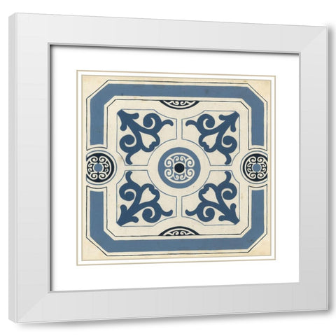 Indigo Motif III White Modern Wood Framed Art Print with Double Matting by Vess, June Erica