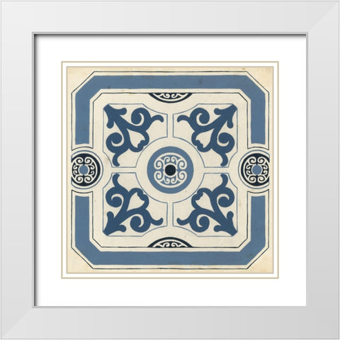 Indigo Motif III White Modern Wood Framed Art Print with Double Matting by Vess, June Erica