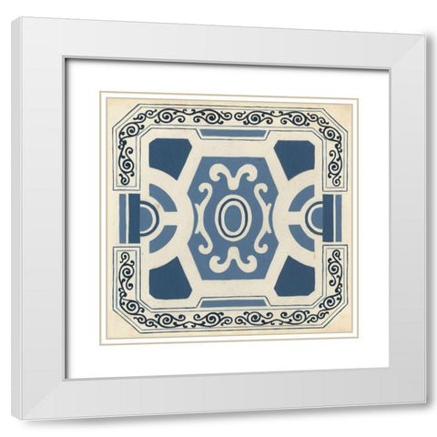 Indigo Motif V White Modern Wood Framed Art Print with Double Matting by Vess, June Erica