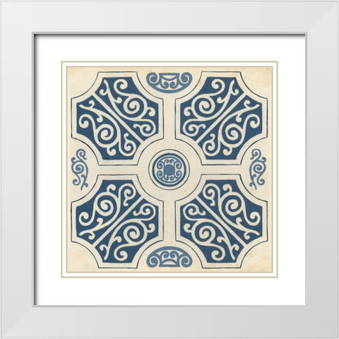 Indigo Motif VII White Modern Wood Framed Art Print with Double Matting by Vess, June Erica