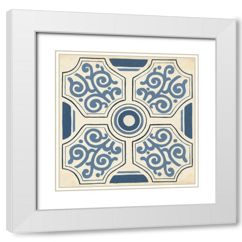 Indigo Motif IX White Modern Wood Framed Art Print with Double Matting by Vess, June Erica