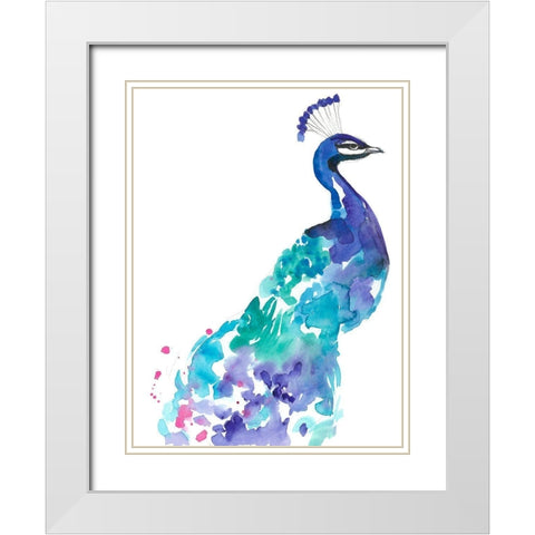 Peacock Splash I White Modern Wood Framed Art Print with Double Matting by Goldberger, Jennifer