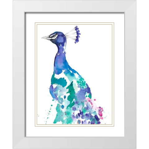 Peacock Splash II White Modern Wood Framed Art Print with Double Matting by Goldberger, Jennifer