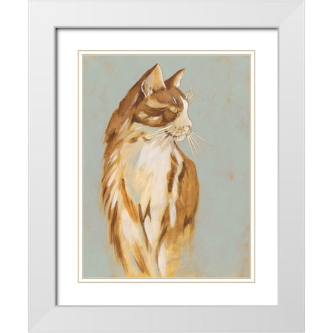 Lap Cat I White Modern Wood Framed Art Print with Double Matting by Zarris, Chariklia