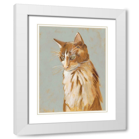 Lap Cat II White Modern Wood Framed Art Print with Double Matting by Zarris, Chariklia