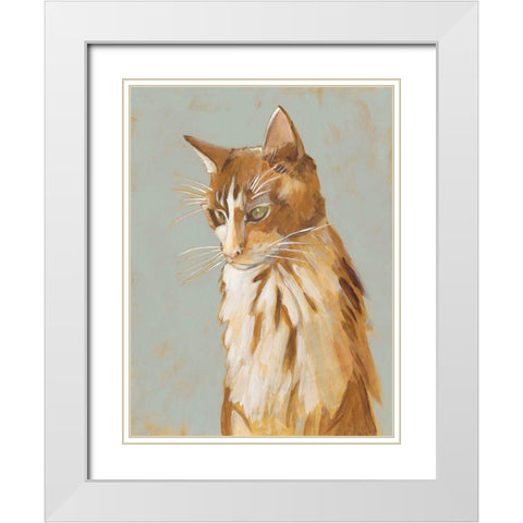 Lap Cat II White Modern Wood Framed Art Print with Double Matting by Zarris, Chariklia