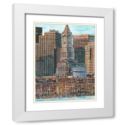 US Cityscape-Boston White Modern Wood Framed Art Print with Double Matting by Wang, Melissa