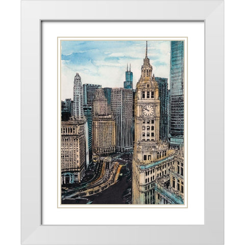 US Cityscape-Chicago White Modern Wood Framed Art Print with Double Matting by Wang, Melissa