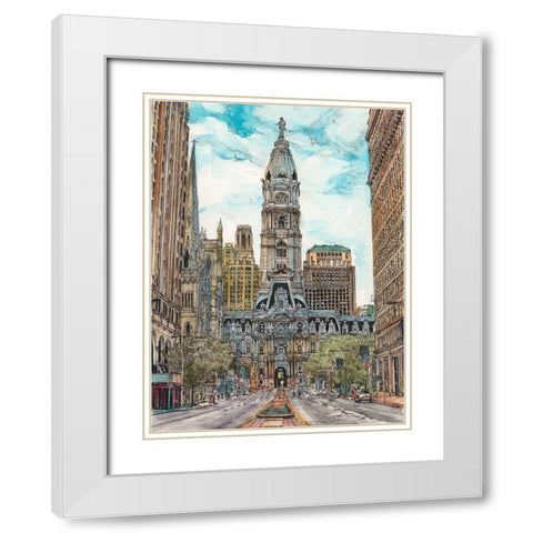 US Cityscape-Philadelphia White Modern Wood Framed Art Print with Double Matting by Wang, Melissa