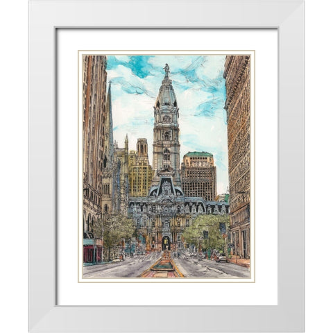 US Cityscape-Philadelphia White Modern Wood Framed Art Print with Double Matting by Wang, Melissa