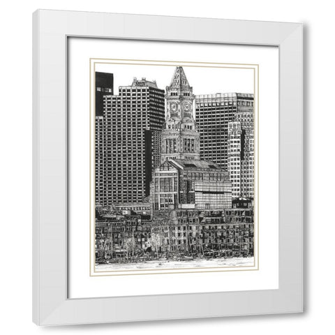 BandW Us Cityscape-Boston White Modern Wood Framed Art Print with Double Matting by Wang, Melissa