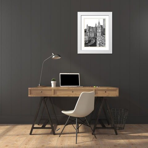 BandW Us Cityscape-Chicago White Modern Wood Framed Art Print with Double Matting by Wang, Melissa