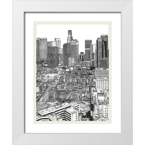 BandW Us Cityscape-Los Angeles White Modern Wood Framed Art Print with Double Matting by Wang, Melissa