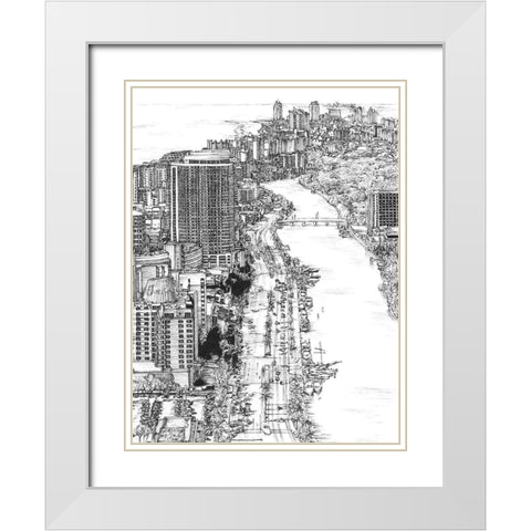BandW Us Cityscape-Miami White Modern Wood Framed Art Print with Double Matting by Wang, Melissa