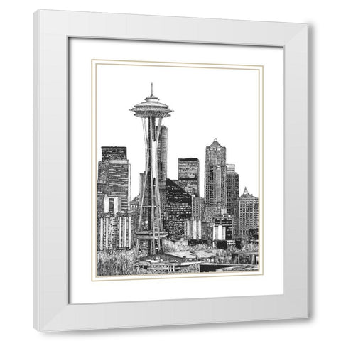 BandW Us Cityscape-Seattle White Modern Wood Framed Art Print with Double Matting by Wang, Melissa